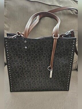 Calvin Klein Brown Monogram Large Tote Bag Crossbody Authentic